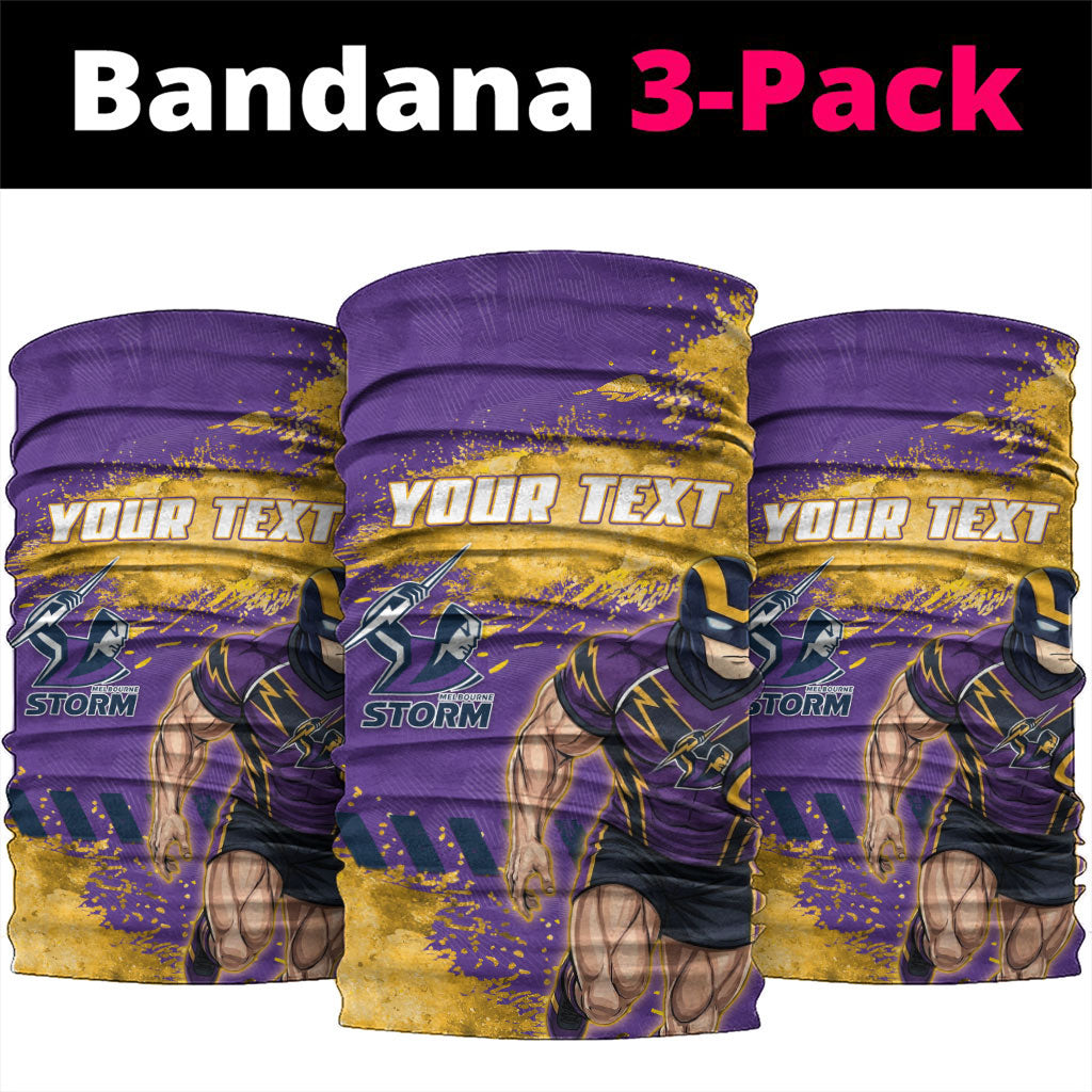 Personalised Melbourne Storm Rugby Neck Gaiter Superhero Purple Storm Mascot - Sporty Splash Art Style