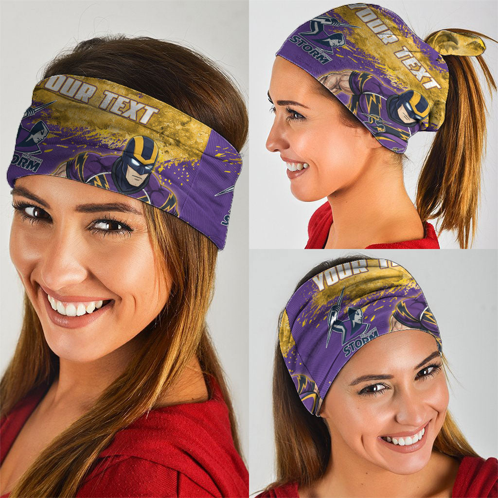 Personalised Melbourne Storm Rugby Neck Gaiter Superhero Purple Storm Mascot - Sporty Splash Art Style