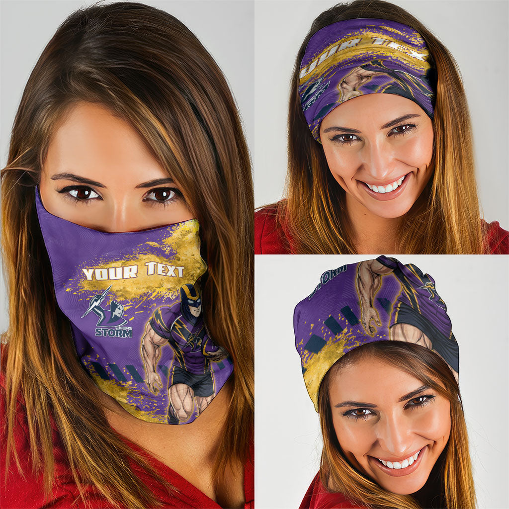 Personalised Melbourne Storm Rugby Neck Gaiter Superhero Purple Storm Mascot - Sporty Splash Art Style