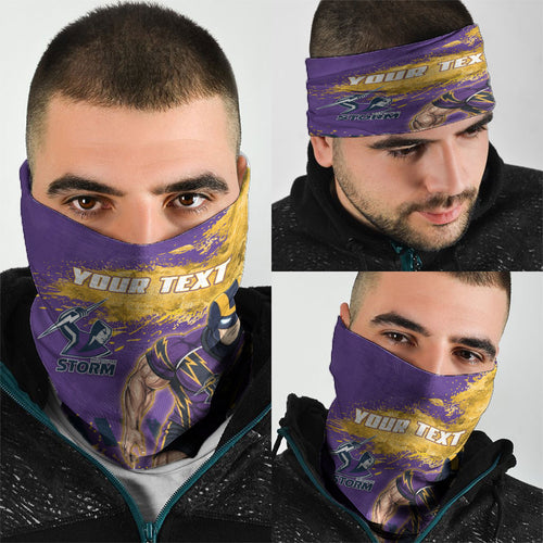 Personalised Melbourne Storm Rugby Neck Gaiter Superhero Purple Storm Mascot - Sporty Splash Art Style