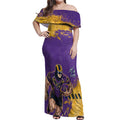 Personalised Melbourne Storm Rugby Off Shoulder Maxi Dress Superhero Purple Storm Mascot - Sporty Splash Art Style