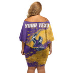 Personalised Melbourne Storm Rugby Off Shoulder Short Dress Superhero Purple Storm Mascot - Sporty Splash Art Style