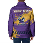 Personalised Melbourne Storm Rugby Padded Jacket Superhero Purple Storm Mascot - Sporty Splash Art Style