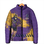 Personalised Melbourne Storm Rugby Padded Jacket Superhero Purple Storm Mascot - Sporty Splash Art Style