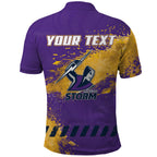 Personalised Melbourne Storm Rugby Polo Shirt Superhero Purple Storm Mascot - Sporty Splash Art Style