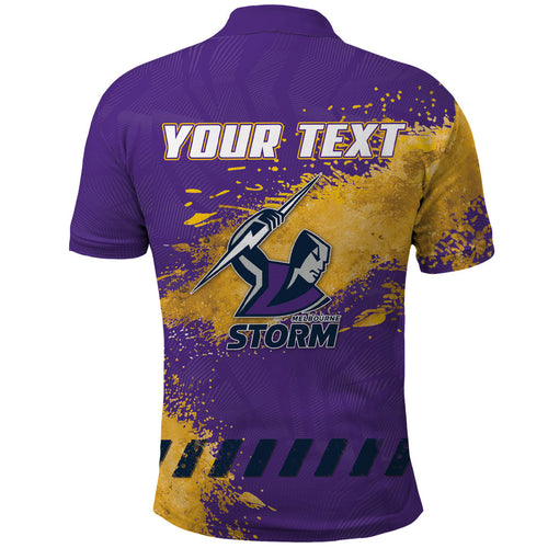 Personalised Melbourne Storm Rugby Polo Shirt Superhero Purple Storm Mascot - Sporty Splash Art Style