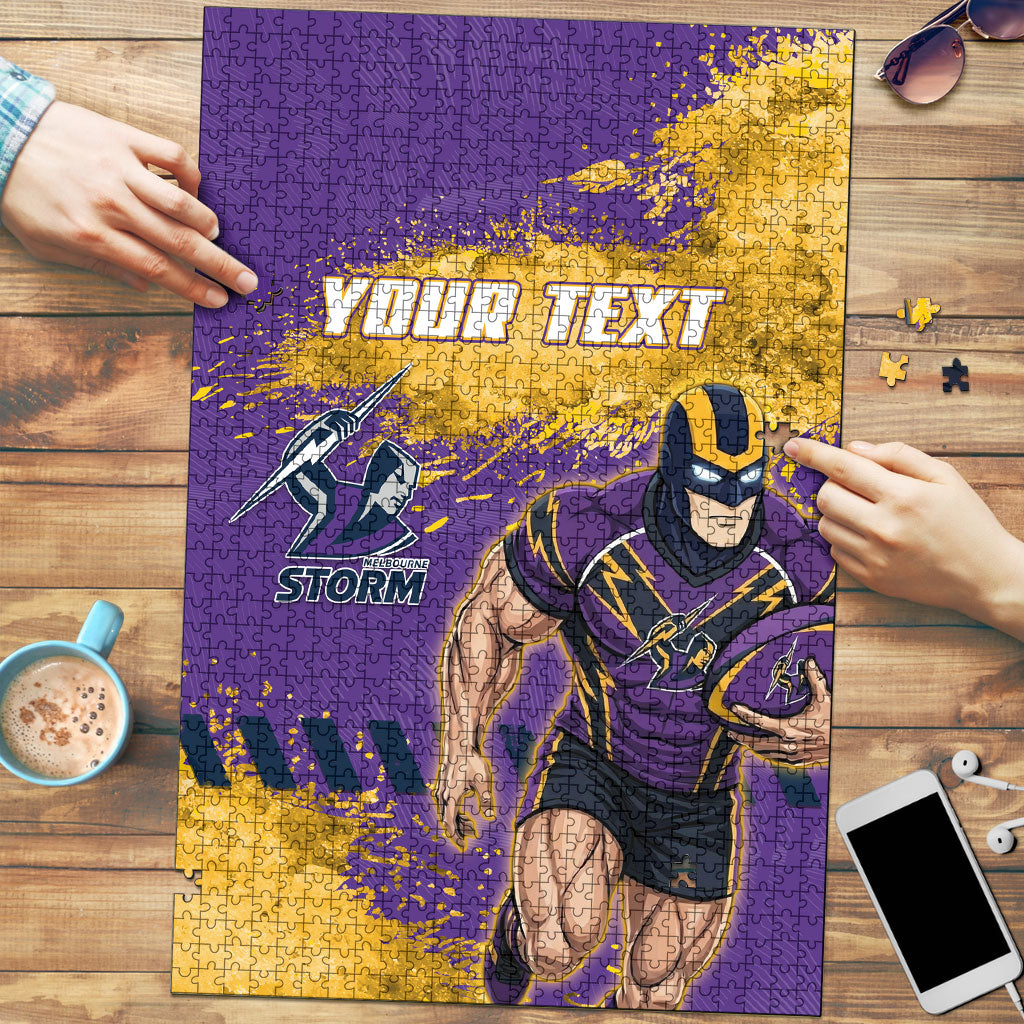 Personalised Melbourne Storm Rugby Puzzle Superhero Purple Storm Mascot - Sporty Splash Art Style