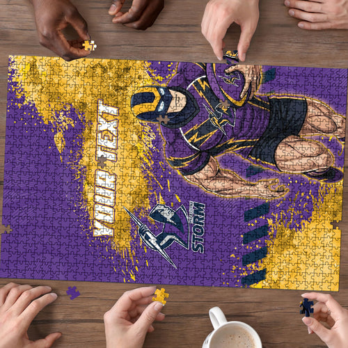 Personalised Melbourne Storm Rugby Puzzle Superhero Purple Storm Mascot - Sporty Splash Art Style