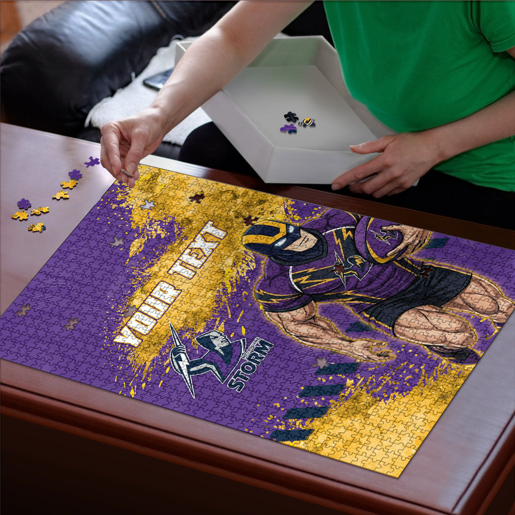 Personalised Melbourne Storm Rugby Puzzle Superhero Purple Storm Mascot - Sporty Splash Art Style