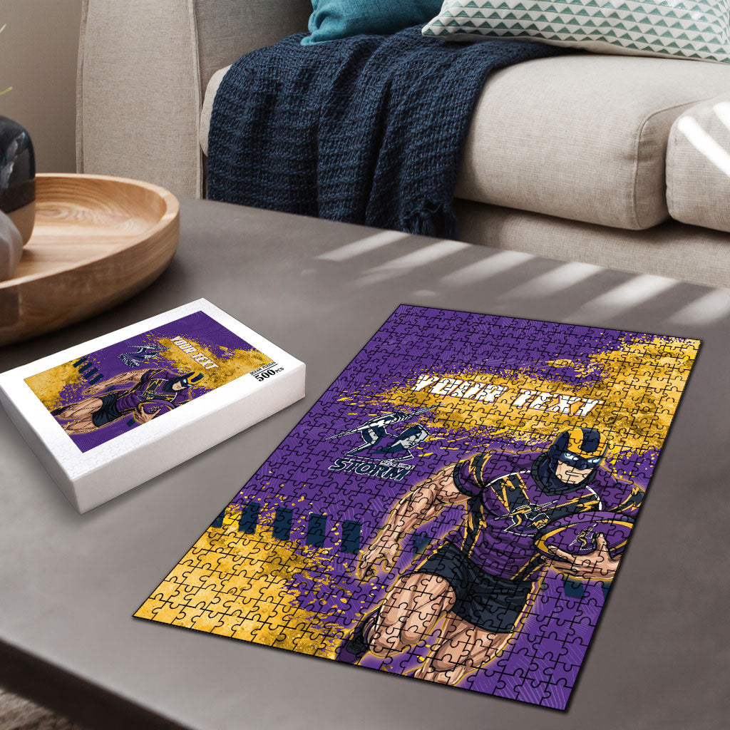 Personalised Melbourne Storm Rugby Puzzle Superhero Purple Storm Mascot - Sporty Splash Art Style