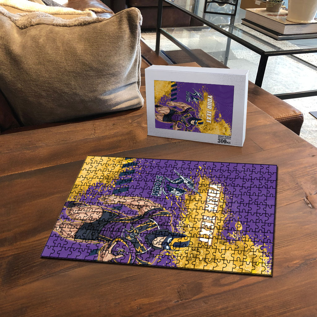 Personalised Melbourne Storm Rugby Puzzle Superhero Purple Storm Mascot - Sporty Splash Art Style