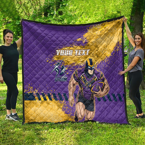 Personalised Melbourne Storm Rugby Quilt Superhero Purple Storm Mascot - Sporty Splash Art Style