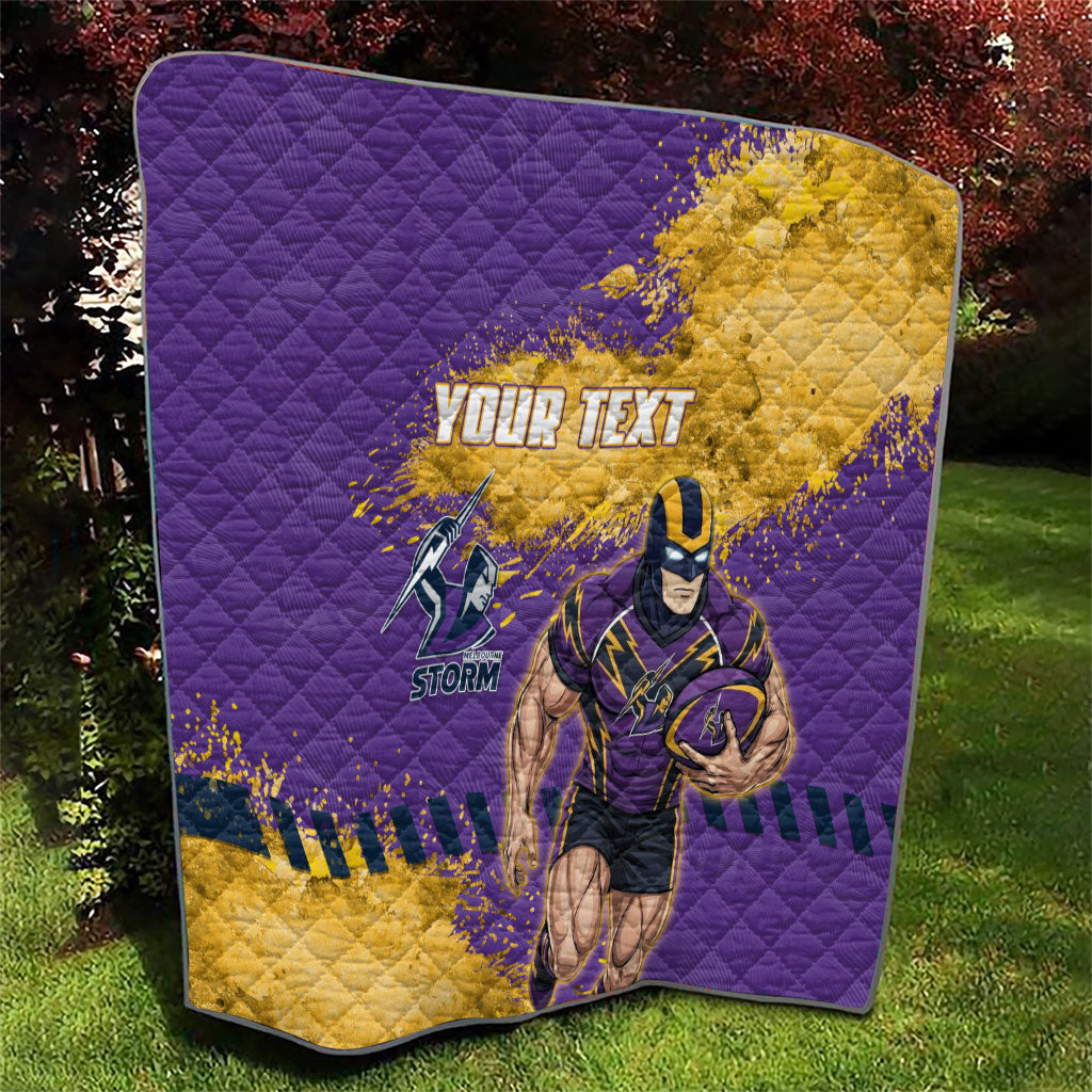 Personalised Melbourne Storm Rugby Quilt Superhero Purple Storm Mascot - Sporty Splash Art Style