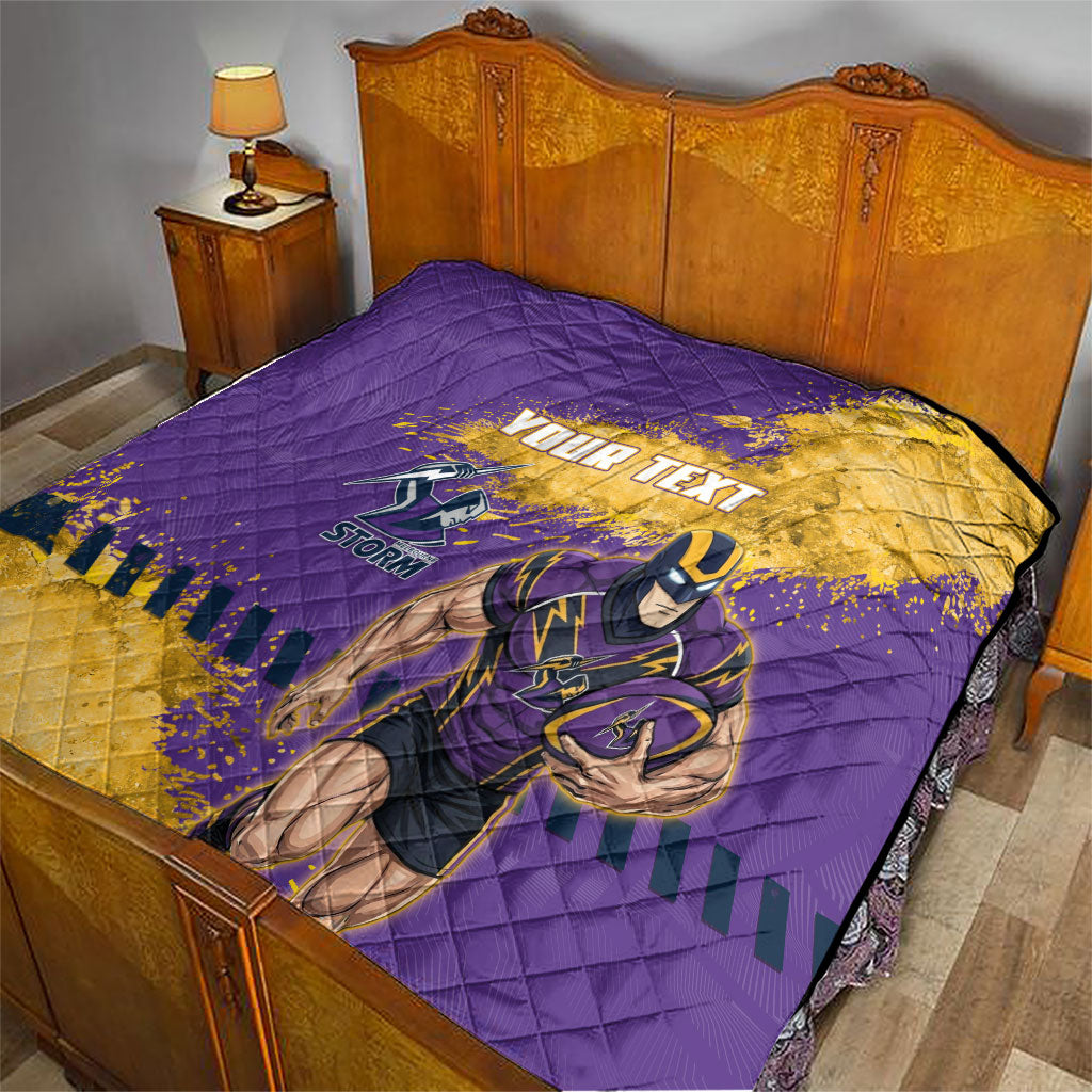 Personalised Melbourne Storm Rugby Quilt Superhero Purple Storm Mascot - Sporty Splash Art Style