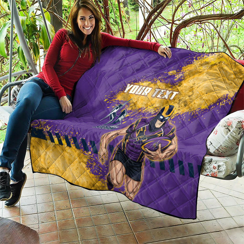 Personalised Melbourne Storm Rugby Quilt Superhero Purple Storm Mascot - Sporty Splash Art Style