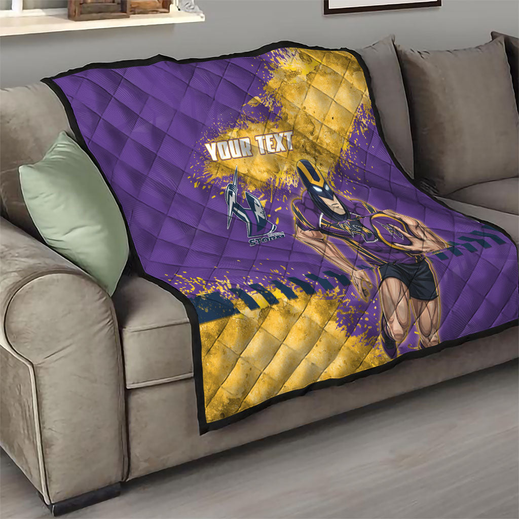 Personalised Melbourne Storm Rugby Quilt Superhero Purple Storm Mascot - Sporty Splash Art Style
