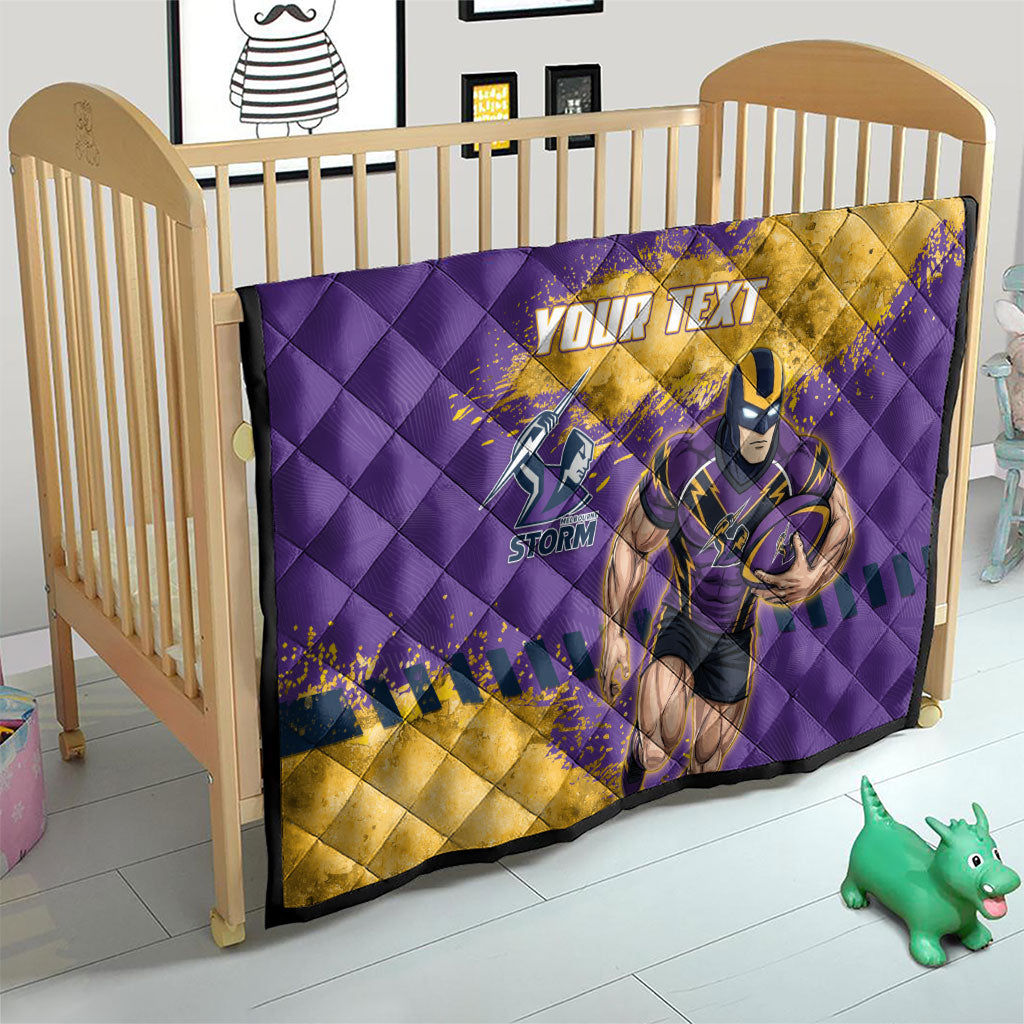 Personalised Melbourne Storm Rugby Quilt Superhero Purple Storm Mascot - Sporty Splash Art Style