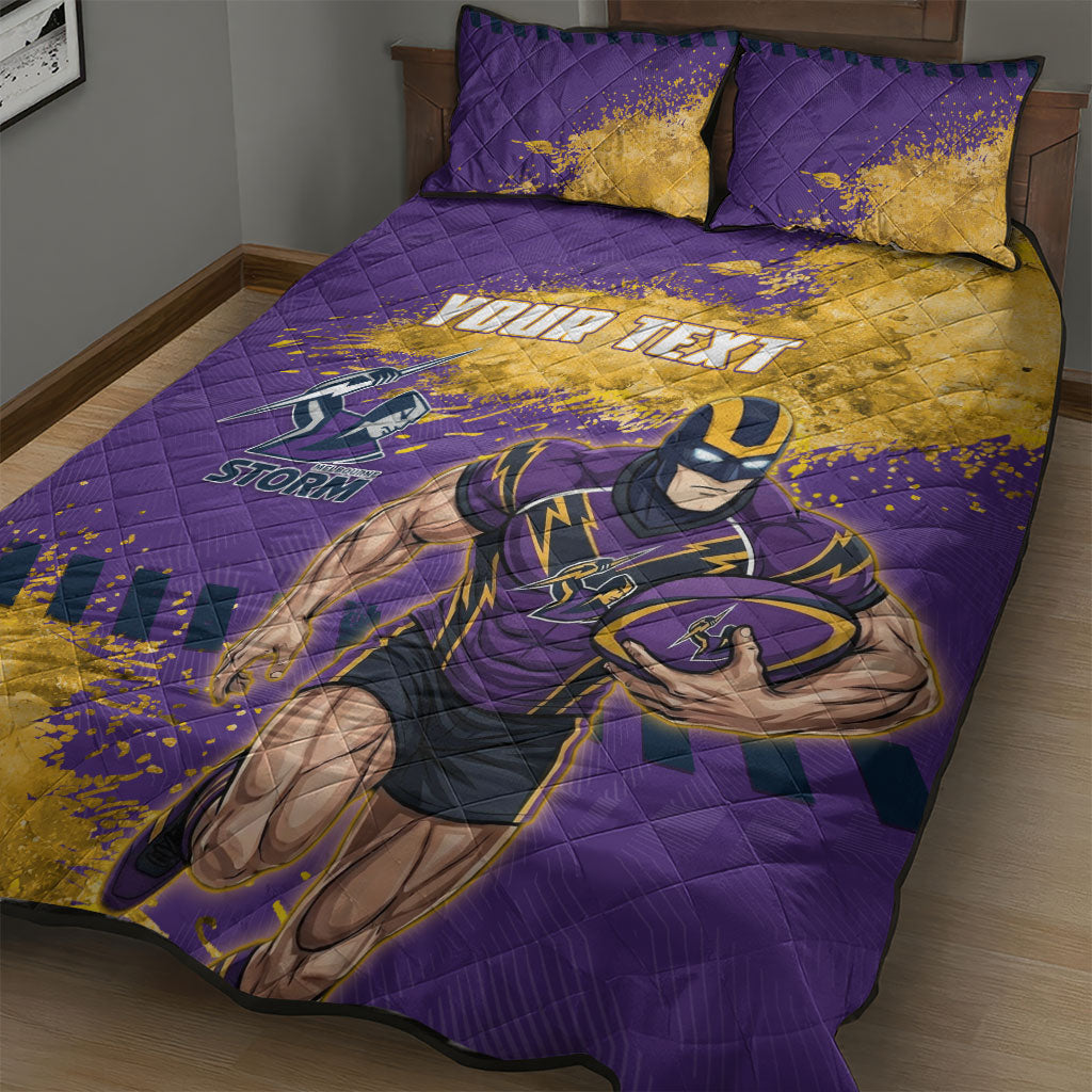 Personalised Melbourne Storm Rugby Quilt Bed Set Superhero Purple Storm Mascot - Sporty Splash Art Style