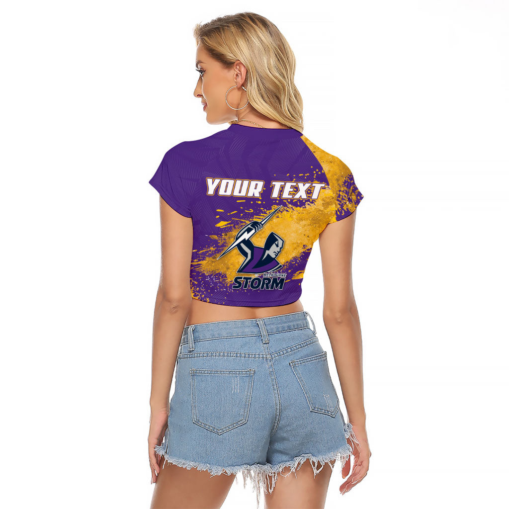 Personalised Melbourne Storm Rugby Raglan Cropped T Shirt Superhero Purple Storm Mascot - Sporty Splash Art Style