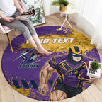 Personalised Melbourne Storm Rugby Round Carpet Superhero Purple Storm Mascot - Sporty Splash Art Style