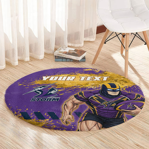 Personalised Melbourne Storm Rugby Round Carpet Superhero Purple Storm Mascot - Sporty Splash Art Style