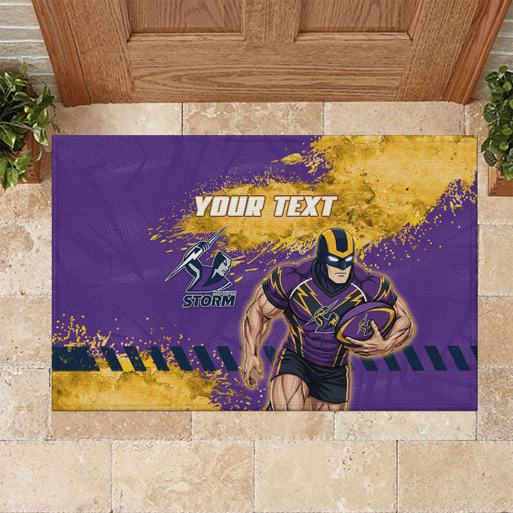 Personalised Melbourne Storm Rugby Rubber Doormat Superhero Purple Storm Mascot - Sporty Splash Art Style