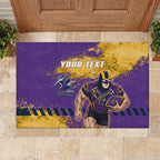Personalised Melbourne Storm Rugby Rubber Doormat Superhero Purple Storm Mascot - Sporty Splash Art Style