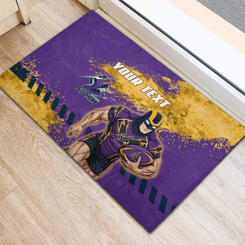 Personalised Melbourne Storm Rugby Rubber Doormat Superhero Purple Storm Mascot - Sporty Splash Art Style