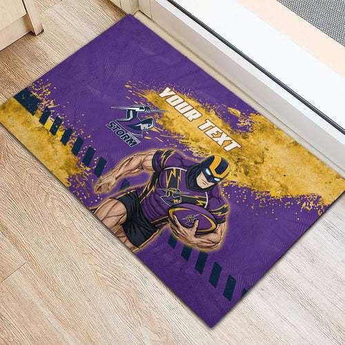 Personalised Melbourne Storm Rugby Rubber Doormat Superhero Purple Storm Mascot - Sporty Splash Art Style