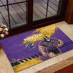 Personalised Melbourne Storm Rugby Rubber Doormat Superhero Purple Storm Mascot - Sporty Splash Art Style