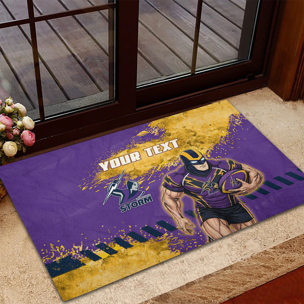 Personalised Melbourne Storm Rugby Rubber Doormat Superhero Purple Storm Mascot - Sporty Splash Art Style