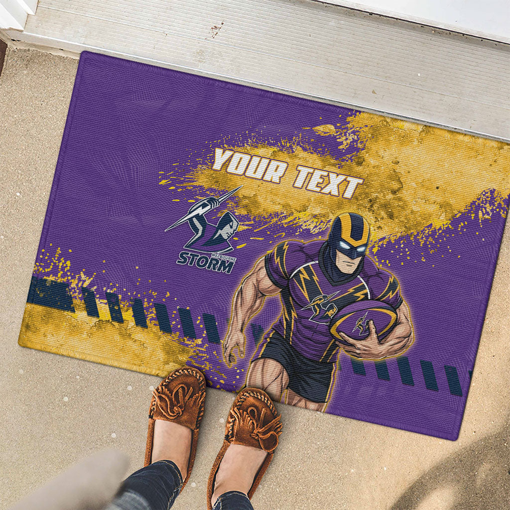 Personalised Melbourne Storm Rugby Rubber Doormat Superhero Purple Storm Mascot - Sporty Splash Art Style
