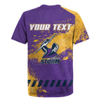 Personalised Melbourne Storm Rugby Rugby Jersey Superhero Purple Storm Mascot - Sporty Splash Art Style