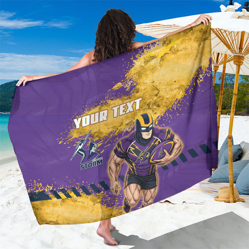 Personalised Melbourne Storm Rugby Sarong Superhero Purple Storm Mascot - Sporty Splash Art Style