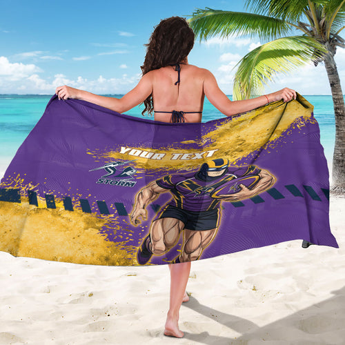 Personalised Melbourne Storm Rugby Sarong Superhero Purple Storm Mascot - Sporty Splash Art Style