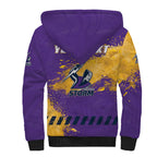 Personalised Melbourne Storm Rugby Sherpa Hoodie Superhero Purple Storm Mascot - Sporty Splash Art Style