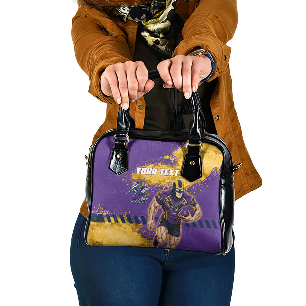 Personalised Melbourne Storm Rugby Shoulder Handbag Superhero Purple Storm Mascot - Sporty Splash Art Style