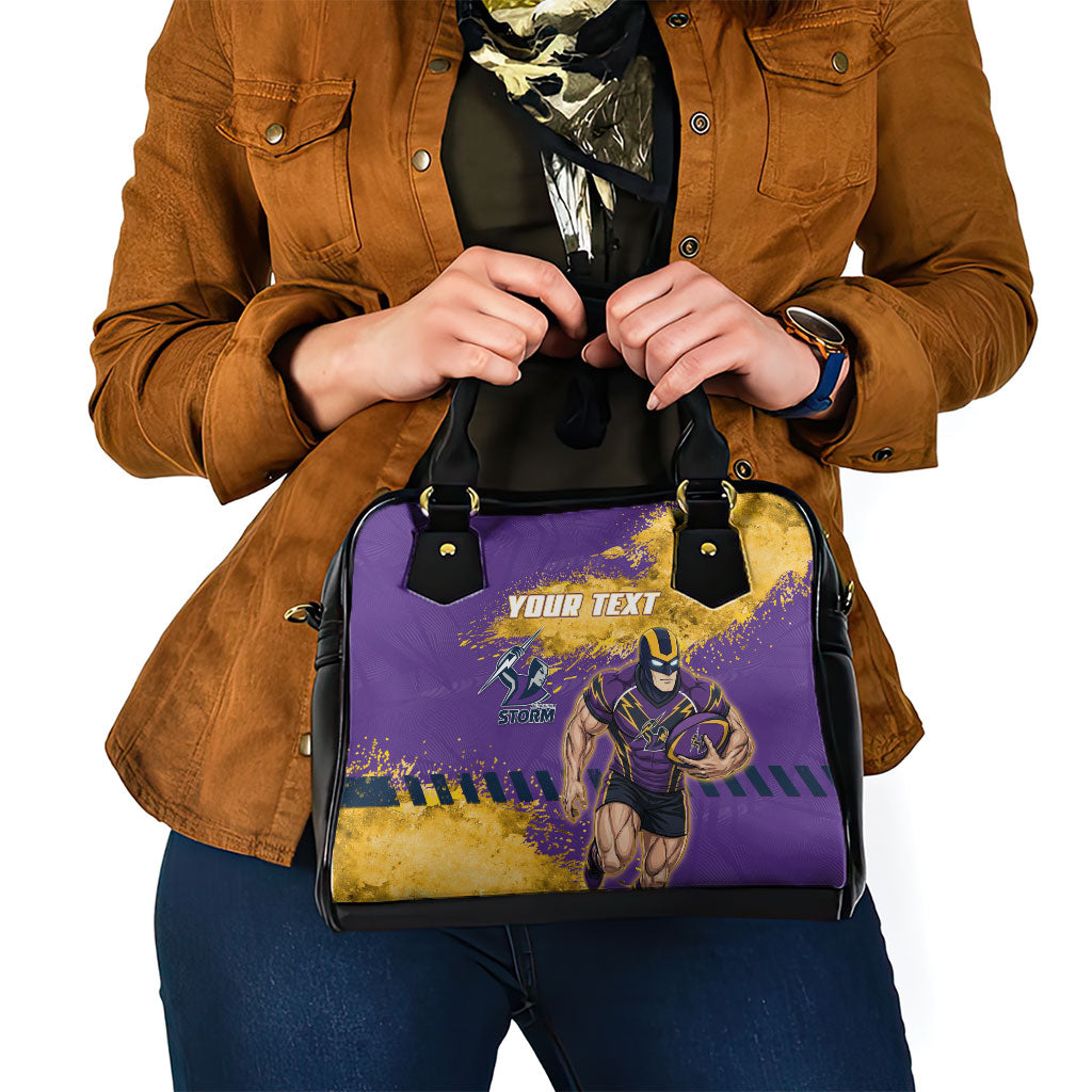 Personalised Melbourne Storm Rugby Shoulder Handbag Superhero Purple Storm Mascot - Sporty Splash Art Style