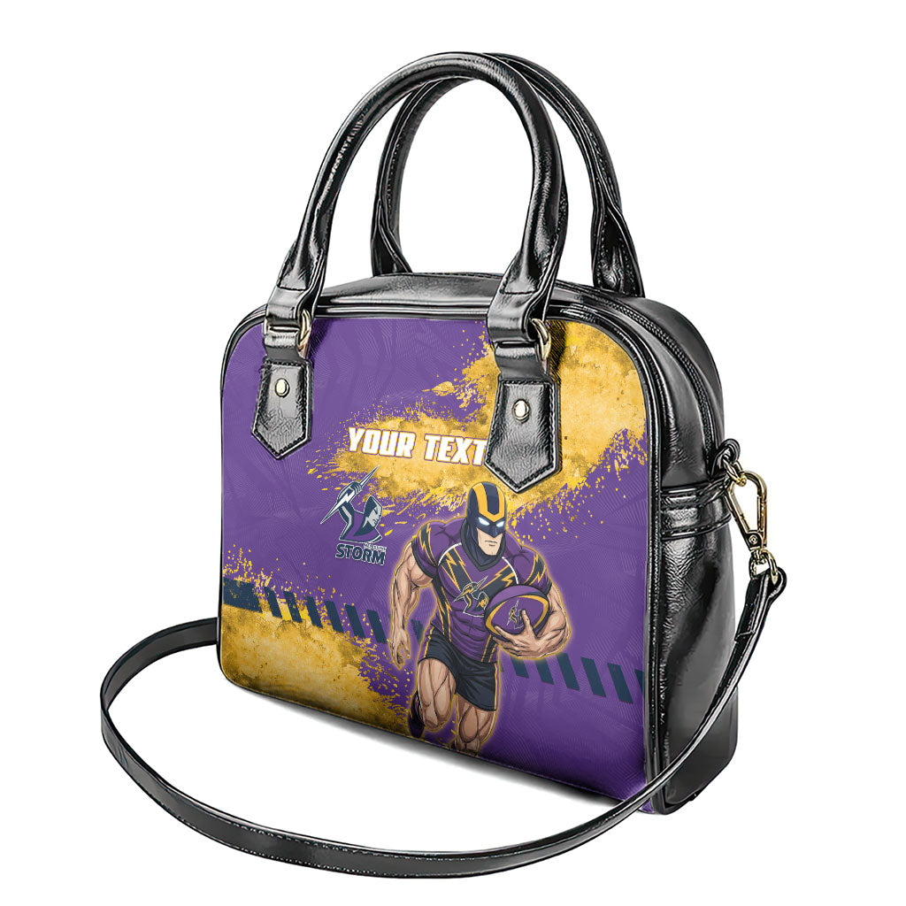 Personalised Melbourne Storm Rugby Shoulder Handbag Superhero Purple Storm Mascot - Sporty Splash Art Style