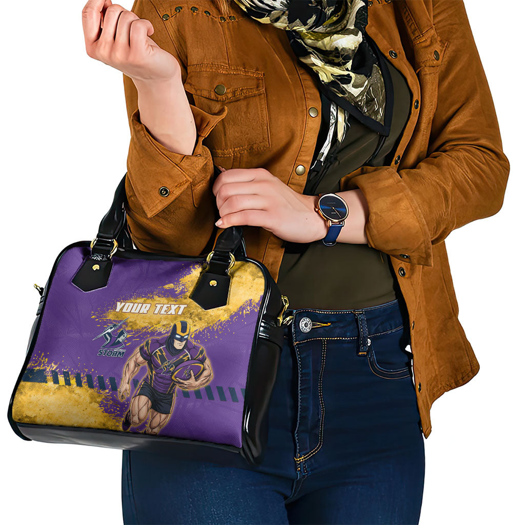 Personalised Melbourne Storm Rugby Shoulder Handbag Superhero Purple Storm Mascot - Sporty Splash Art Style