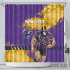 Personalised Melbourne Storm Rugby Shower Curtain Superhero Purple Storm Mascot - Sporty Splash Art Style