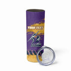 Personalised Melbourne Storm Rugby Skinny Tumbler Superhero Purple Storm Mascot - Sporty Splash Art Style