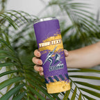 Personalised Melbourne Storm Rugby Skinny Tumbler Superhero Purple Storm Mascot - Sporty Splash Art Style