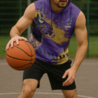 Personalised Melbourne Storm Rugby Sleeveless Hoodie Superhero Purple Storm Mascot - Sporty Splash Art Style