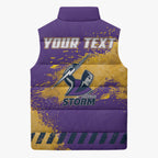 Personalised Melbourne Storm Rugby Sleeveless Puffer Jacket Superhero Purple Storm Mascot - Sporty Splash Art Style