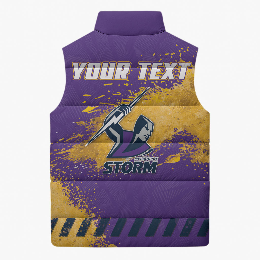 Personalised Melbourne Storm Rugby Sleeveless Puffer Jacket Superhero Purple Storm Mascot - Sporty Splash Art Style