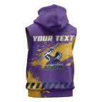 Personalised Melbourne Storm Rugby Sleeveless Zip Hoodie Superhero Purple Storm Mascot - Sporty Splash Art Style