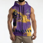 Personalised Melbourne Storm Rugby Sleeveless Zip Hoodie Superhero Purple Storm Mascot - Sporty Splash Art Style
