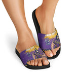 Personalised Melbourne Storm Rugby Slide Sandals Superhero Purple Storm Mascot - Sporty Splash Art Style
