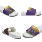 Personalised Melbourne Storm Rugby Slide Sandals Superhero Purple Storm Mascot - Sporty Splash Art Style
